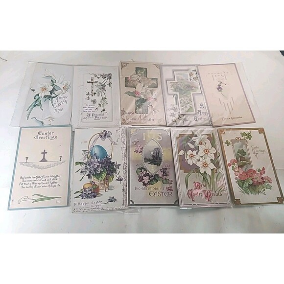 LOT of 19 Pretty Vintage Easter POSTCARDS with EASTER EGGS & Flowers Posted - Picture 1 of 7